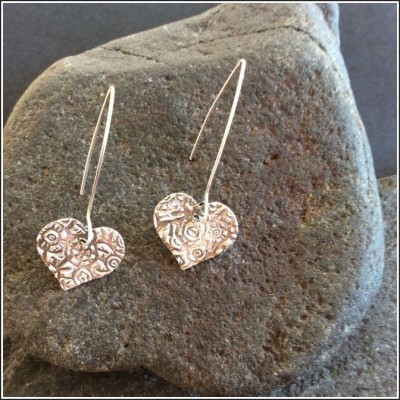 Pure Silver foral heart earrings